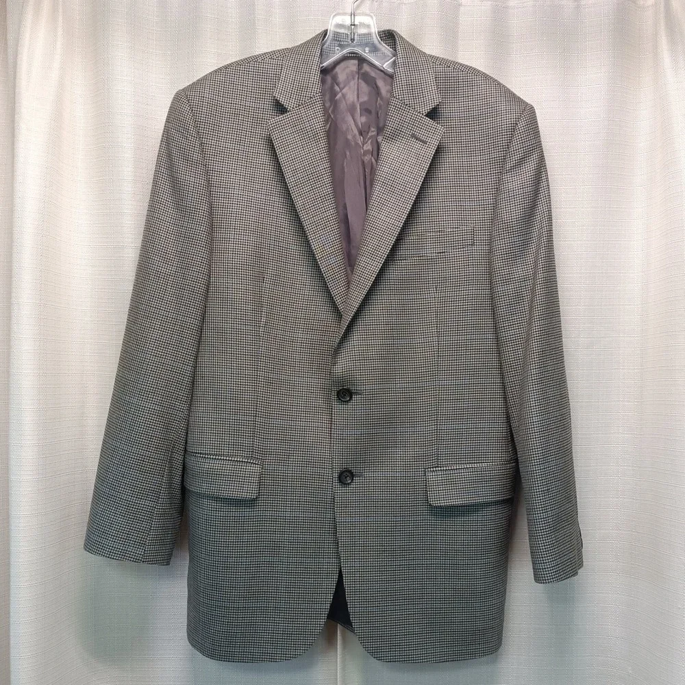 Lauren Ralph‎ Lauren Mens 40R Houndstooth Blazer Blue Plaid Sport Coat 2 Button